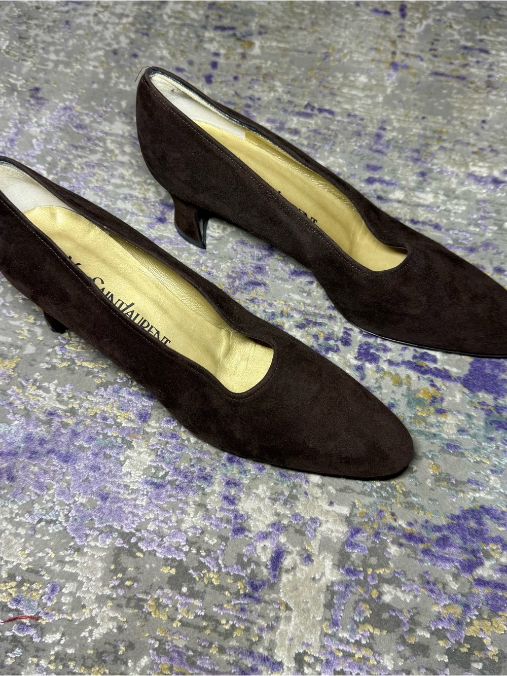 Vintage Yves Saint Laurent Suede Shoes Brown Heels Italy Luigi XV Almond toe - Picture 6 of 11